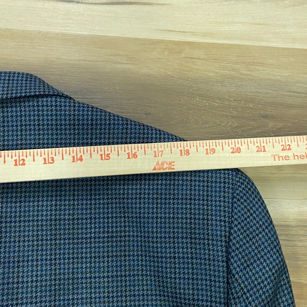 Lauren Ralph Lauren Sport Coat 44L Houndstooth 100% Wool Two Button Blue Blazer